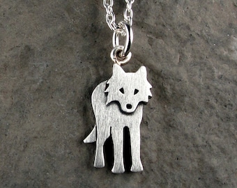 Tiny wolf pendant / necklace - sterling silver