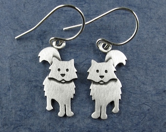 Tiny fuzzy cat earrings - sterling silver