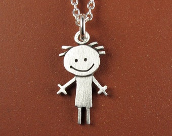 Tiny happy boy pendant / necklace - sterling silver
