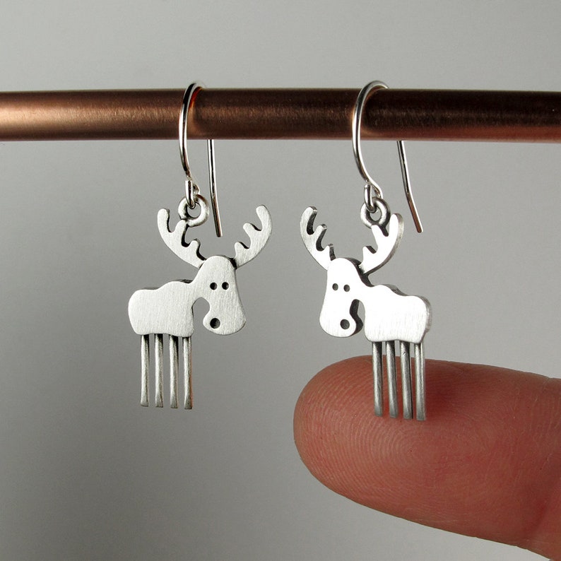 Tiny moose earrings sterling silver image 2