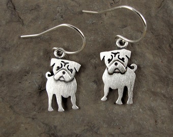 Tiny pug earrings - sterling silver