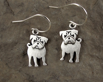 Tiny pug earrings - sterling silver