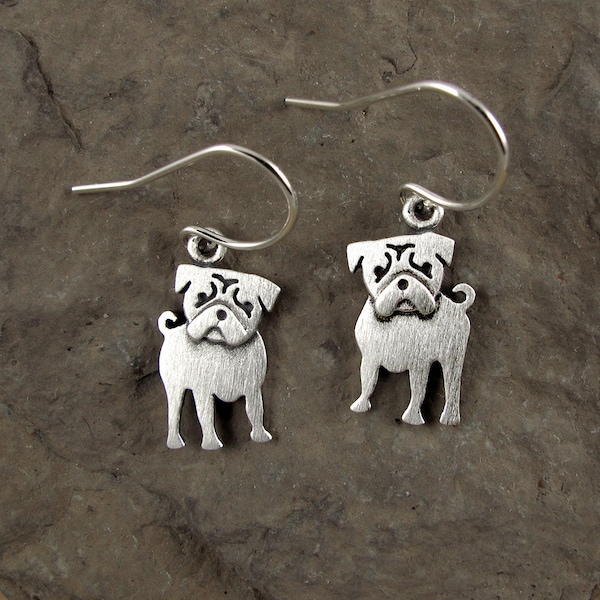 Tiny pug earrings - sterling silver