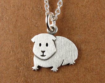 Tiny guinea pig pendant / necklace - sterling silver - handcrafted