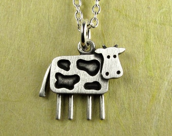 Tiny cow pendant / necklace - sterling silver