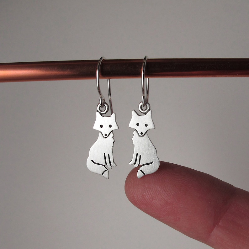 Tiny fox earrings sterling silver image 2