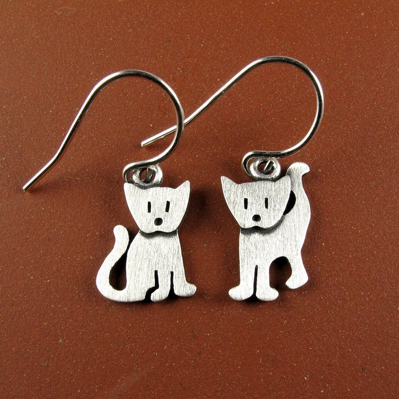 Tiny kitten earrings sterling silver image 1