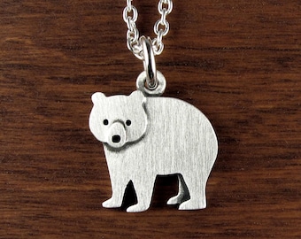 Tiny bear pendant / necklace - sterling silver - handcrafted