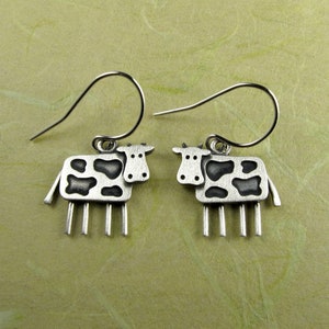 Tiny cow earrings - sterling silver