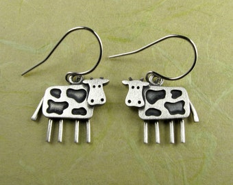 Tiny cow earrings - sterling silver