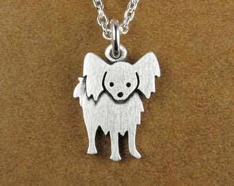 Tiny Papillon dog pendant / necklace - sterling silver