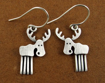 Tiny moose earrings - sterling silver