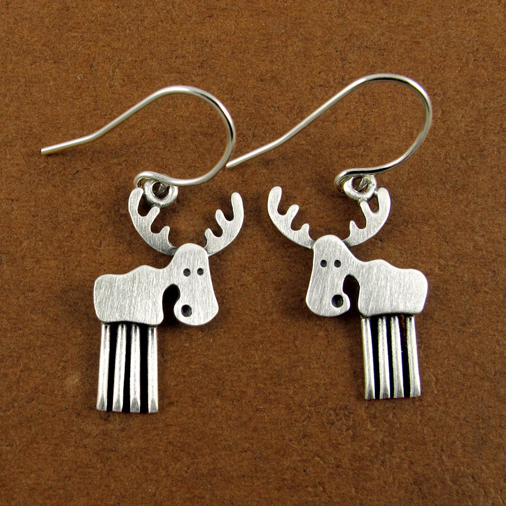 Tiny moose earrings - sterling silver
