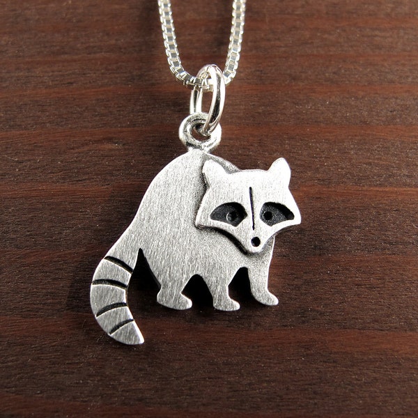 Tiny raccoon pendant / necklace - sterling silver