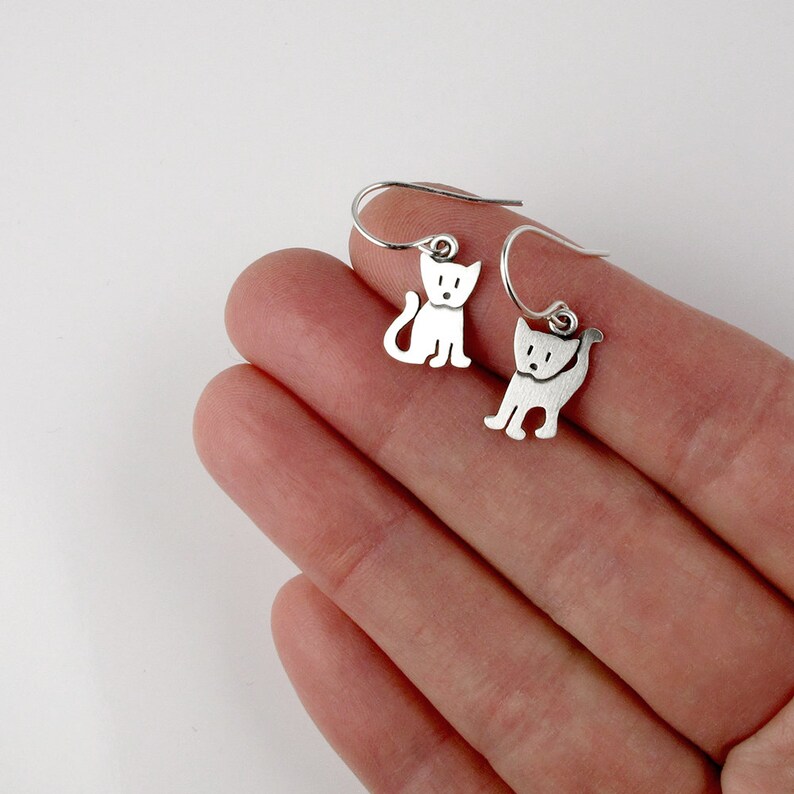 Tiny kitten earrings sterling silver image 2