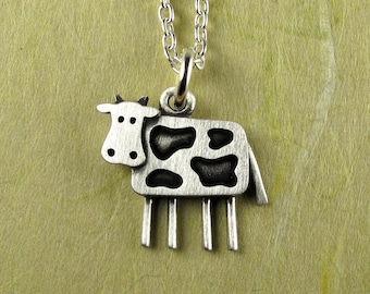 Tiny cow pendant / necklace - sterling silver - handcrafted