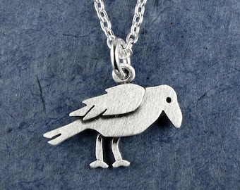 Tiny crow pendant / necklace - sterling silver
