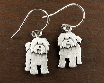 Tiny Tibetan terrier earrings - sterling silver