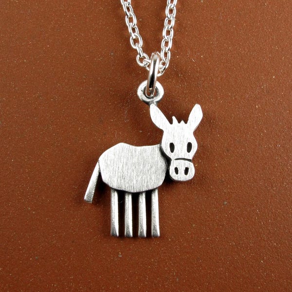 Tiny donkey pendant / necklace - sterling silver - handcrafted