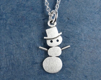 Kleiner Schneemann Anhänger / Kette - Sterling Silber