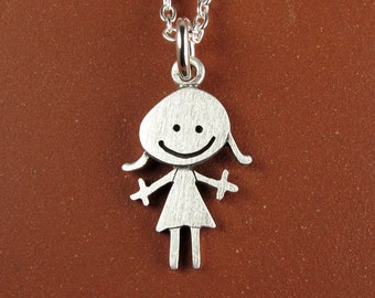 Tiny happy girl pendant / necklace - sterling silver
