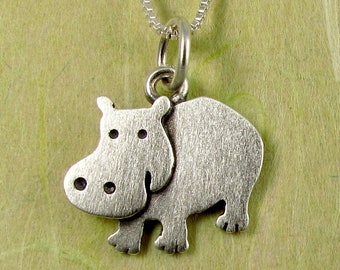 Tiny hippo pendant / necklace - sterling silver