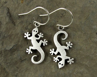 Tiny Gecko earrings - sterling silver