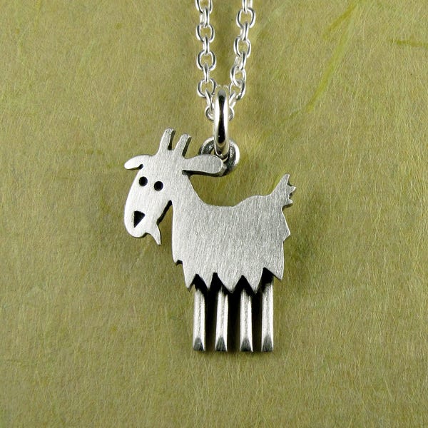 Tiny goat pendant / necklace - sterling silver - handcrafted