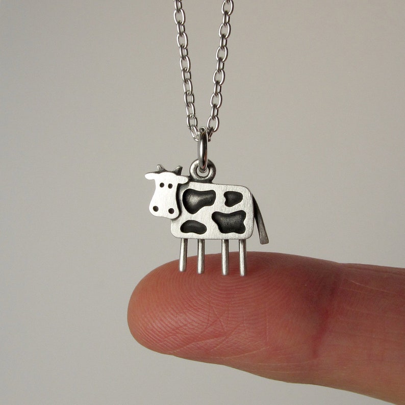 Tiny cow pendant / necklace sterling silver image 2