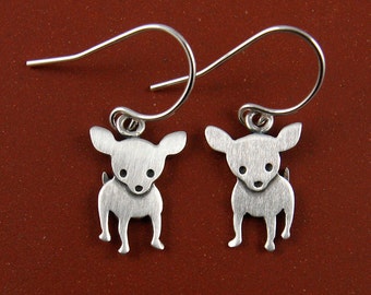 Tiny chihuahua earrings - sterling silver