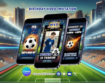 Soccer Birthday Invitation, Soccer Theme Party, Football Invite, Canva Template, Editable Video (Instant Download)