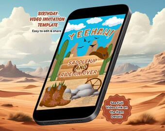 First Rodeo Birthday Video Invitation: Cowboy, Wild West Invite, Editable Canva Template (Instant Download)