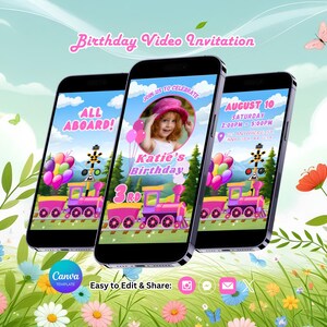 Train Birthday Invitation, Train Party Invite, All Aboard, Canva Template, Editable Video (Instant Download)