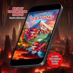 Dragon Birthday Video Invitation, Dragon Themed Party Invite, Editable Canva Template (Instant Download)
