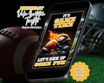 Steelers Football Birthday Video Invitation, Football Party Invite, Editable Canva Template (Instant Download)