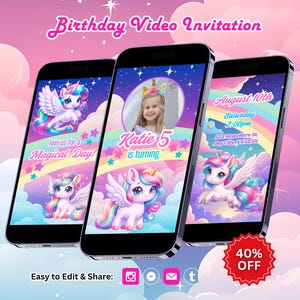 Editable Unicorn Birthday Video Invitation Template, Unicorn Party Invitation, Rainbow Unicorn Invitation Birthday, Girl Birthday Invitation
