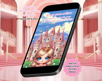Princess Birthday Video Invitation, Fairytale Party, Pink Castle Invitation, Editable Canva Template (Instant Download)