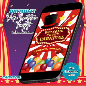 Carnival Invitation, Carnival Birthday, Circus Invitation, Circus Birthday, Boy Birthday Invitation, Video Invitation, Digital Invitation