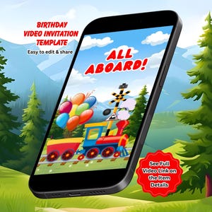 Train Birthday Video Invitation, Train Party Theme, Boy Invite, Editable Canva Template (Instant Download)