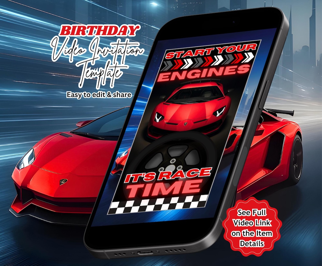 Lambo Car Birthday Video Invitation: Race Car Theme Party, Editable ...