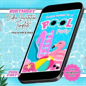 Pool Party, Pool Party Birthday, Pool Party Invitation, Summer Pool Party Invite, Girl Birthday Invitation, Video Invitation, Digital Invite