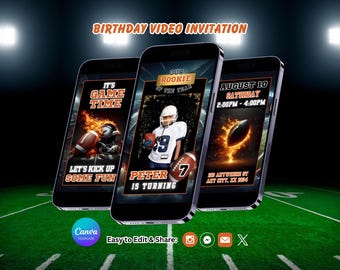 Editable Football Birthday Video Invitation, Football Party Theme, Sports Invite, Canva Template (Instant Download)
