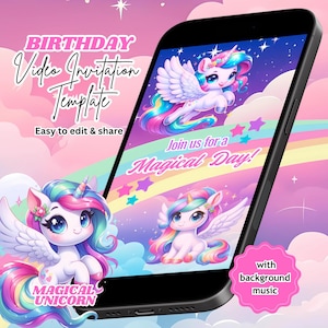 Unicorn Invitation, Unicorn Birthday, Unicorn Party, Unicorn Invite, Rainbow Unicorn Invitation, Birthday Video Invitation, Girl Birthday