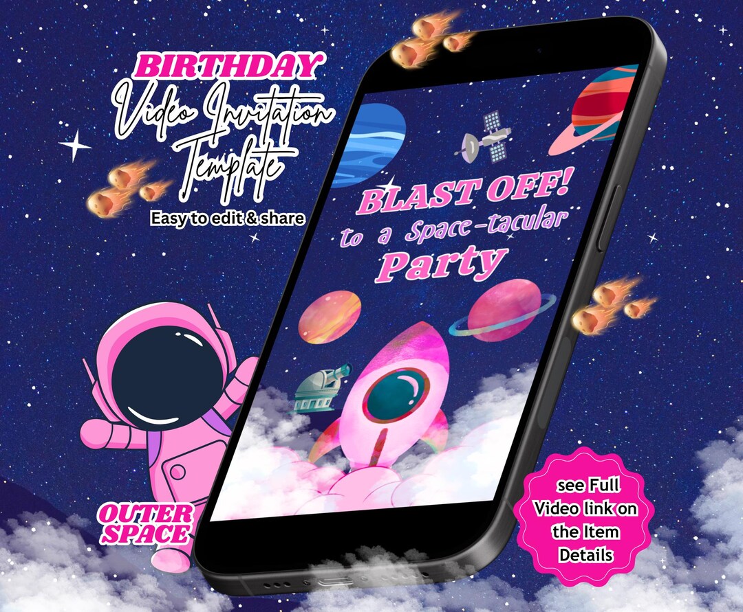 Outer Space Birthday Video Invitation, Space Girl, Astronaut Invite ...