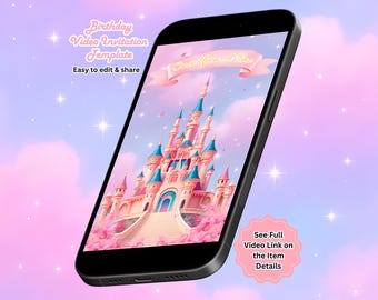 Princess Birthday Video Invitation, Fairytale Party, Castle Invite, Editable Canva Template (Instant Download)