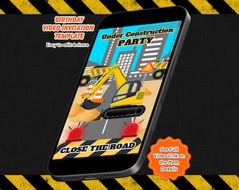 Construction Birthday Video Invitation, Dump Truck Party, Construction Invite, Editable Canva Template (Instant download)