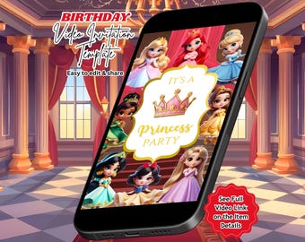 Princess Birthday Video Invitation, Royal Princess Party, Fairytale Invite, Editable Canva Template (Instant Download)