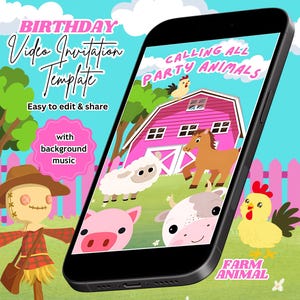 Pink Farm, Farm Invitation, Farm Birthday, Barn Invitation, Barnyard Invitation, Girl Birthday Invitation, Video Invitation, Digital Invite