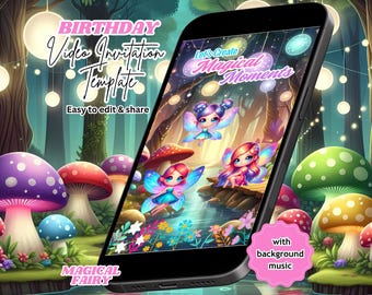 Fairy Birthday Video Invitation, Enchanted Forest Party, Fairy Invite, Editable Canva Template (Instant Download)
