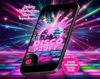 Disco Birthday Video Invitation, Retro Party, Disco Ball Invite, Editable Canva Template (Instant Download)